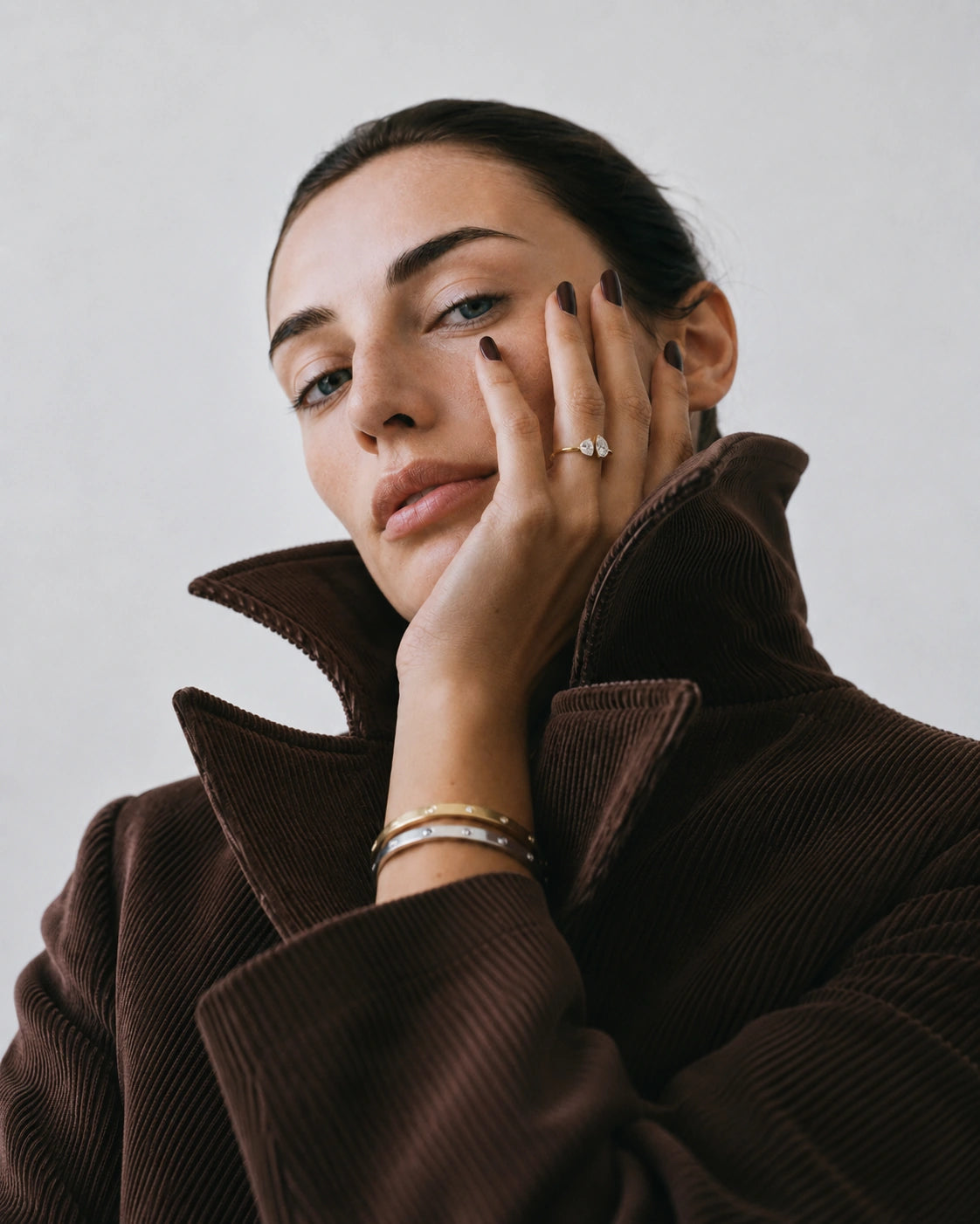 Celestia Ring shown in a lifestyle setting, alternate view
