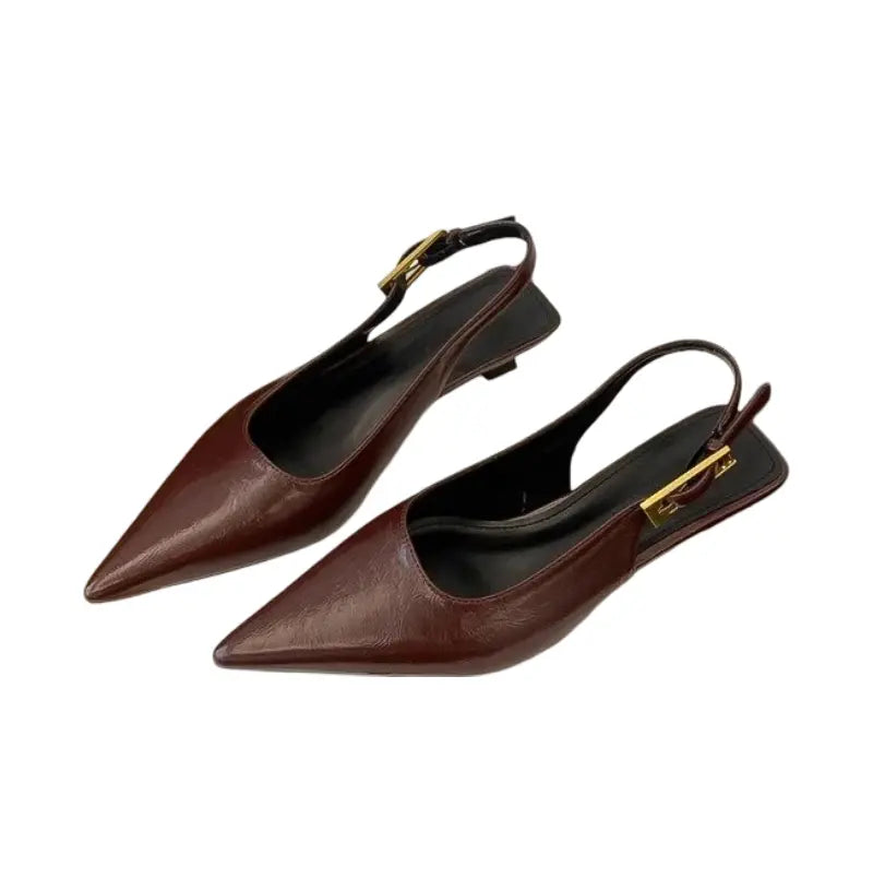 Three-quarter view of Burgundy Celina Pumps