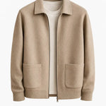 Front view of Beige Cesare Full Zip Sweater
