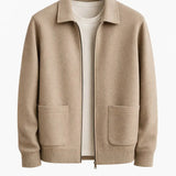 Front view of Beige Cesare Full Zip Sweater
