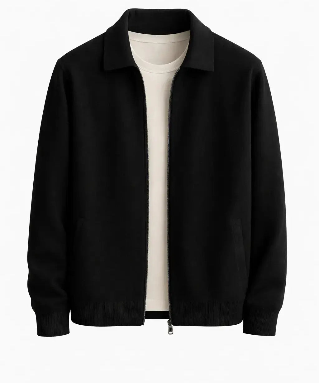 Front view of Black Cesare Full Zip Sweater