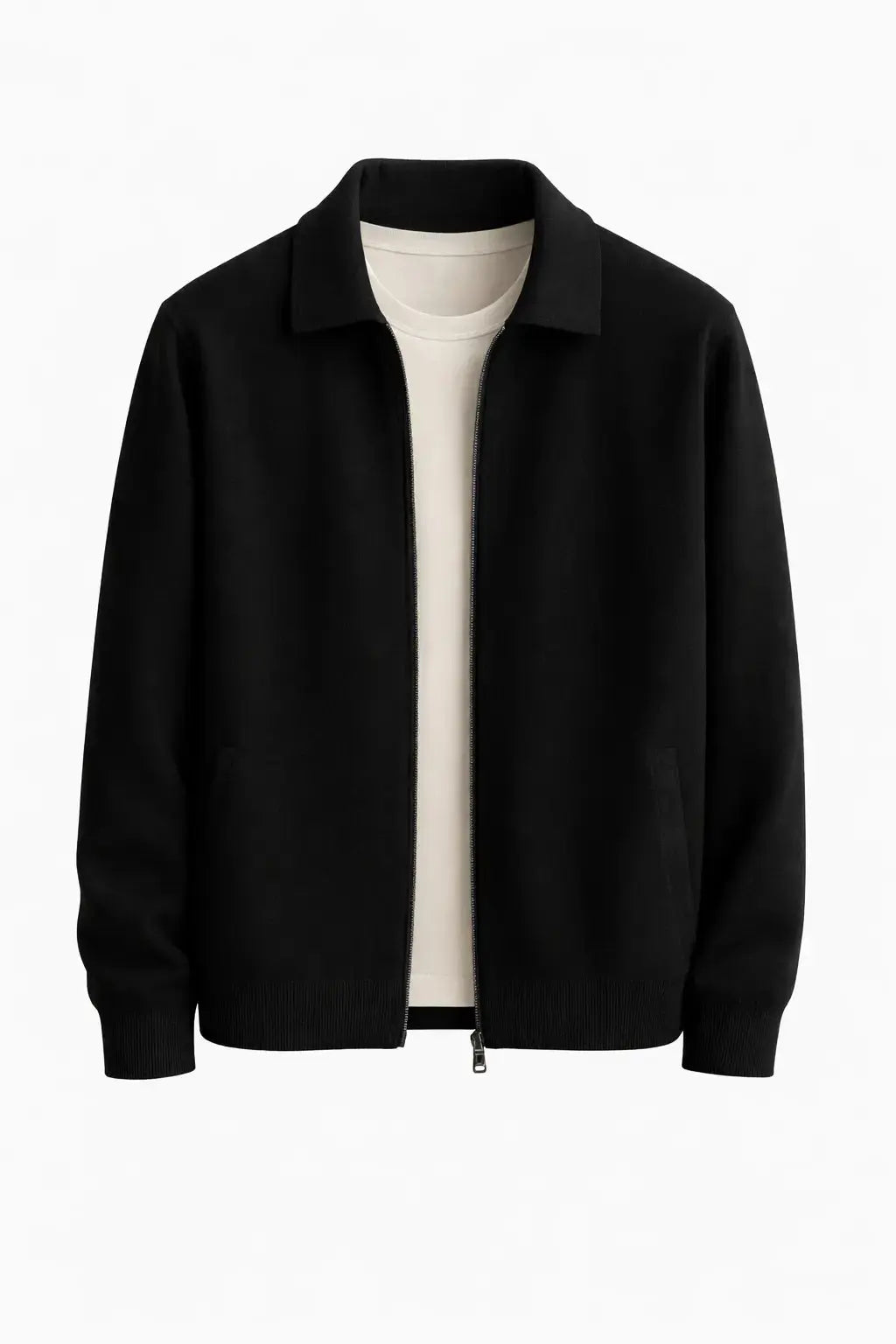 Front view of Black Cesare Full Zip Sweater