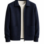 Front view of Dark Blue Cesare Full Zip Sweater