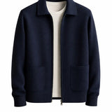Front view of Dark Blue Cesare Full Zip Sweater