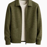 Front view of Olive Green Cesare Full Zip Sweater