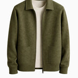 Front view of Olive Green Cesare Full Zip Sweater