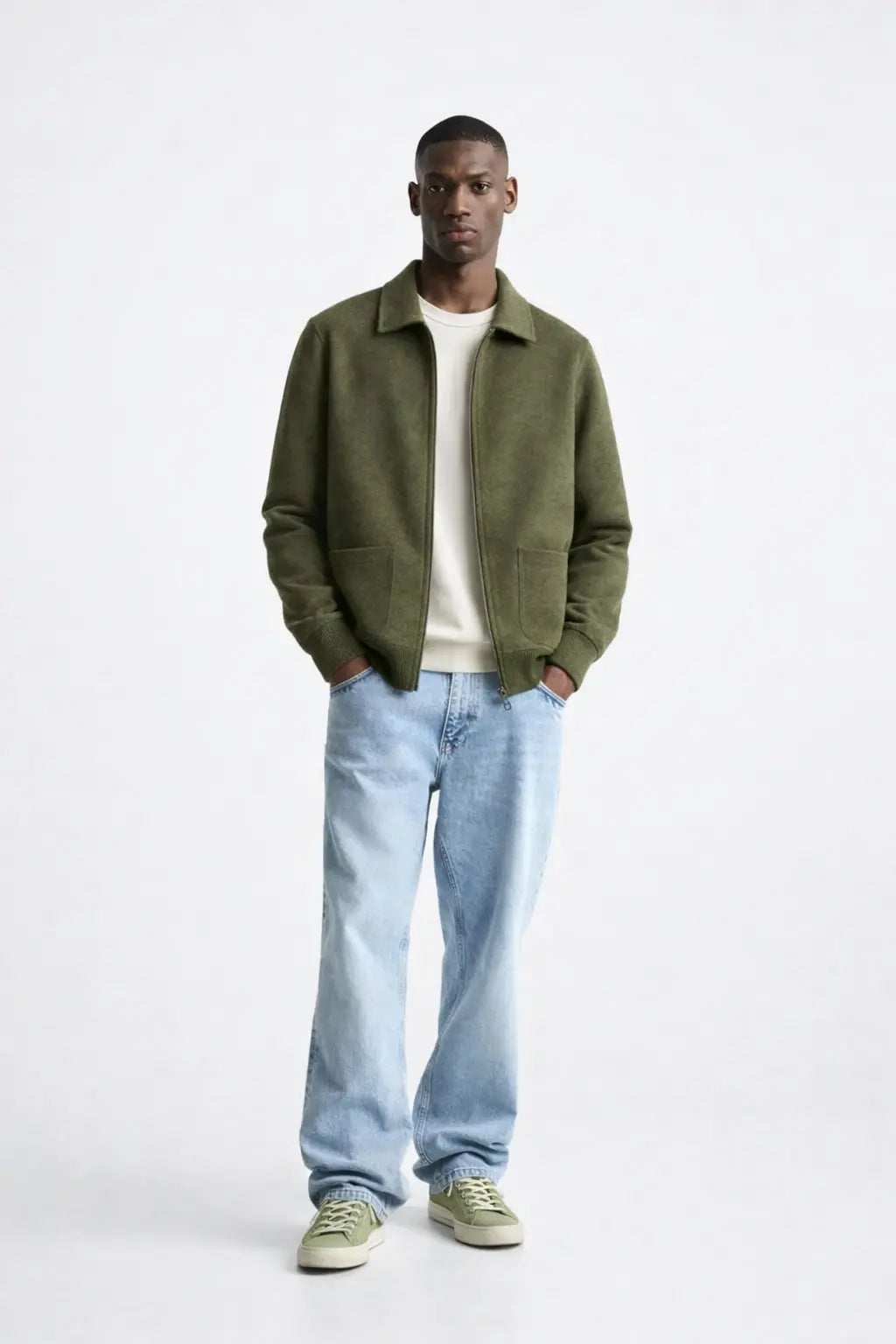 Cesare Full Zip Sweater shown in a lifestyle setting, alternate view