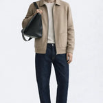 Cesare Full Zip Sweater shown in a lifestyle setting, full length view
