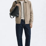 Cesare Full Zip Sweater shown in a lifestyle setting, full length view