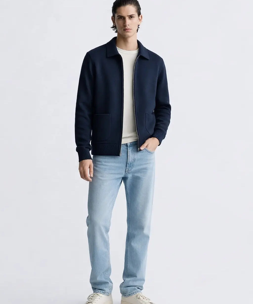 Cesare Full Zip Sweater shown in a lifestyle setting