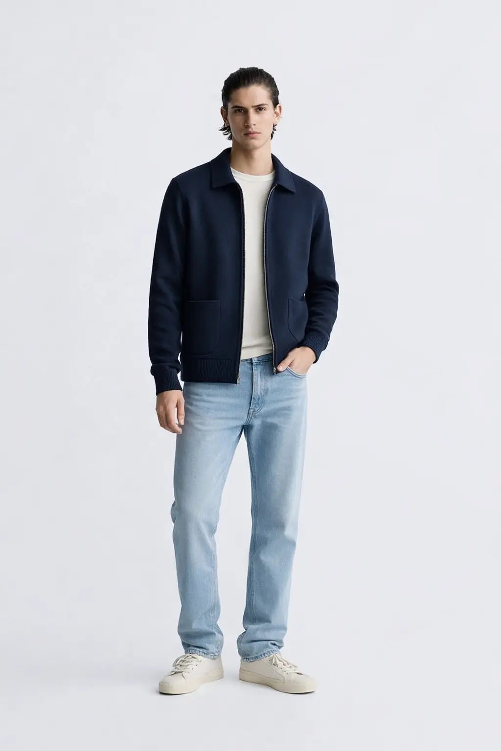 Cesare Full Zip Sweater shown in a lifestyle setting