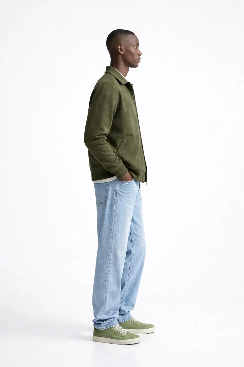 Side view of Cesare Full Zip Sweater, alternate view
