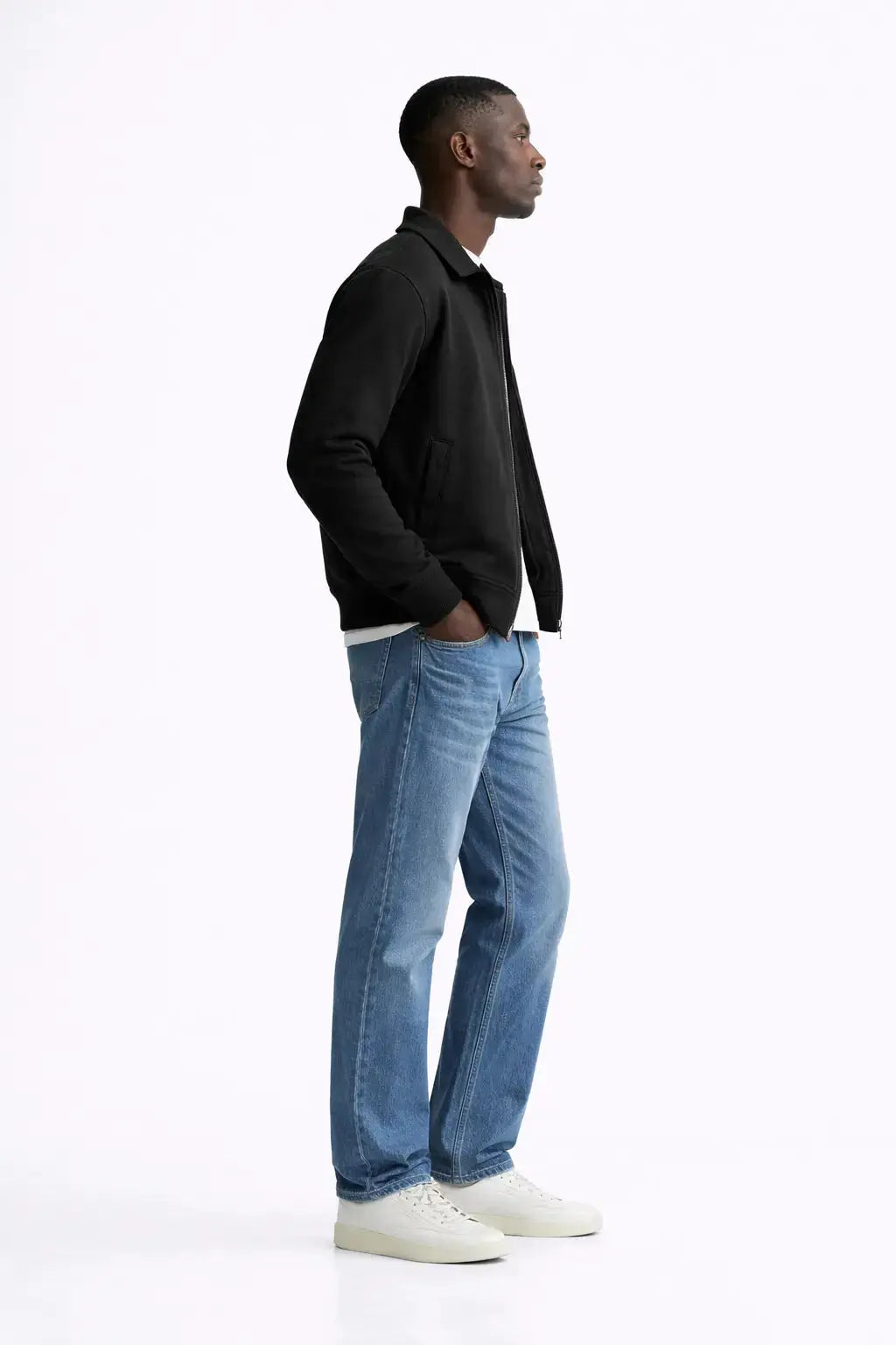 Side view of Cesare Full Zip Sweater, close up