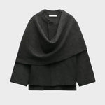 Front view of Dark Gray Chic Scarf-style Coat