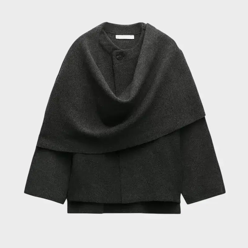 Front view of Dark Gray Chic Scarf-style Coat