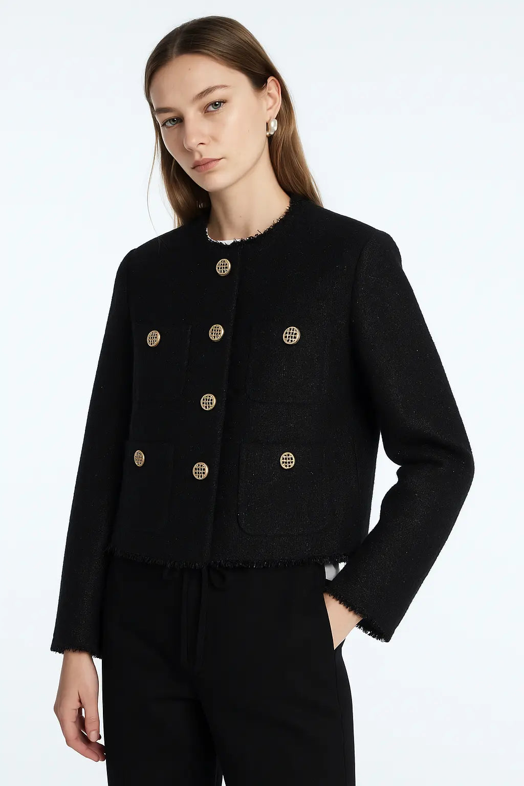 Close-up detail of Chic Tweed Jacket, construction detail