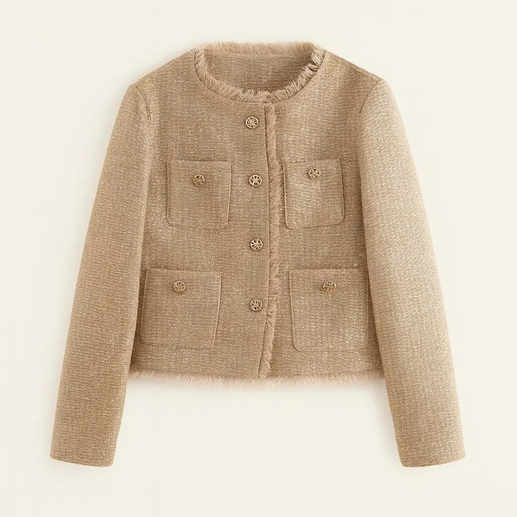 Front view of Beige Chic Tweed Jacket