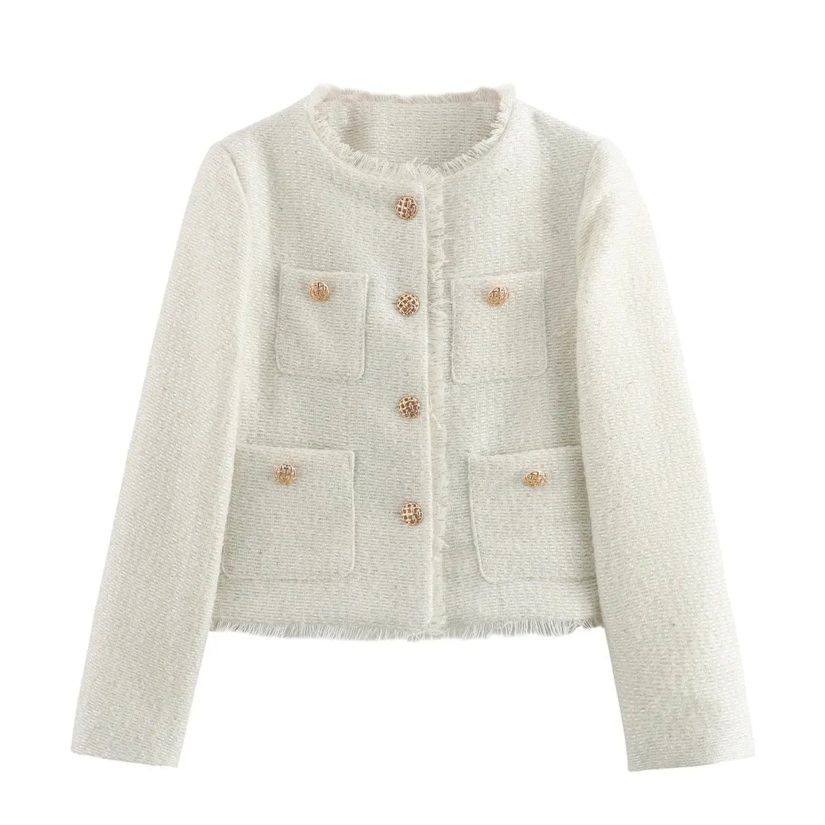 White Chic Tweed Jacket shown in a lifestyle setting