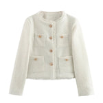 White Chic Tweed Jacket shown in a lifestyle setting