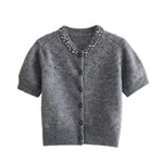 Front view of Grey Cinder Cardigan
