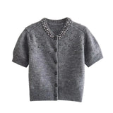 Front view of Grey Cinder Cardigan