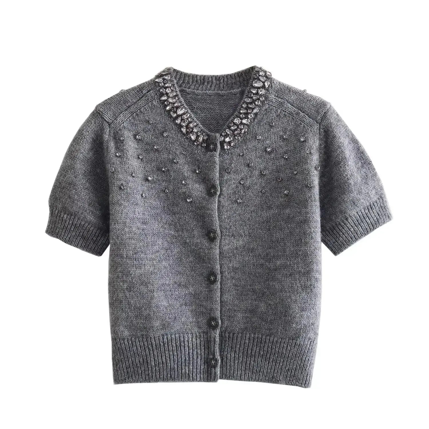 Front view of Grey Cinder Cardigan