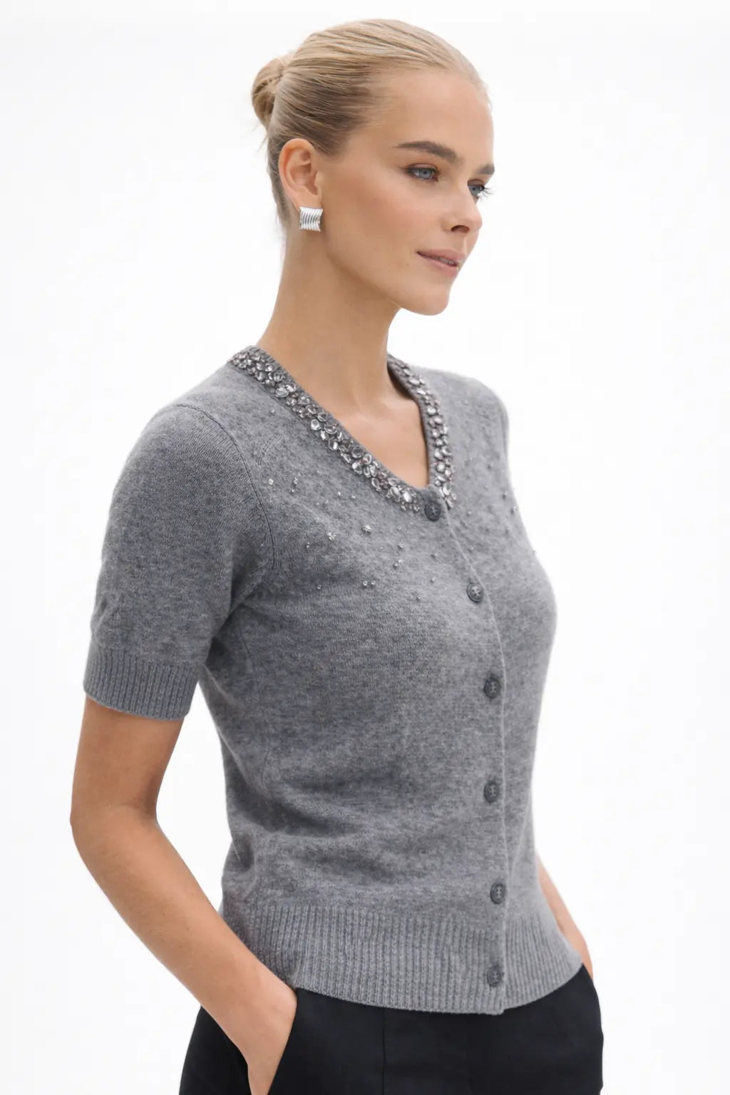 Cinder Cardigan shown in a lifestyle setting, full length view