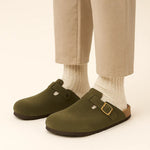 Classic Boston Slipper Clogs shown in a lifestyle setting, cropped view