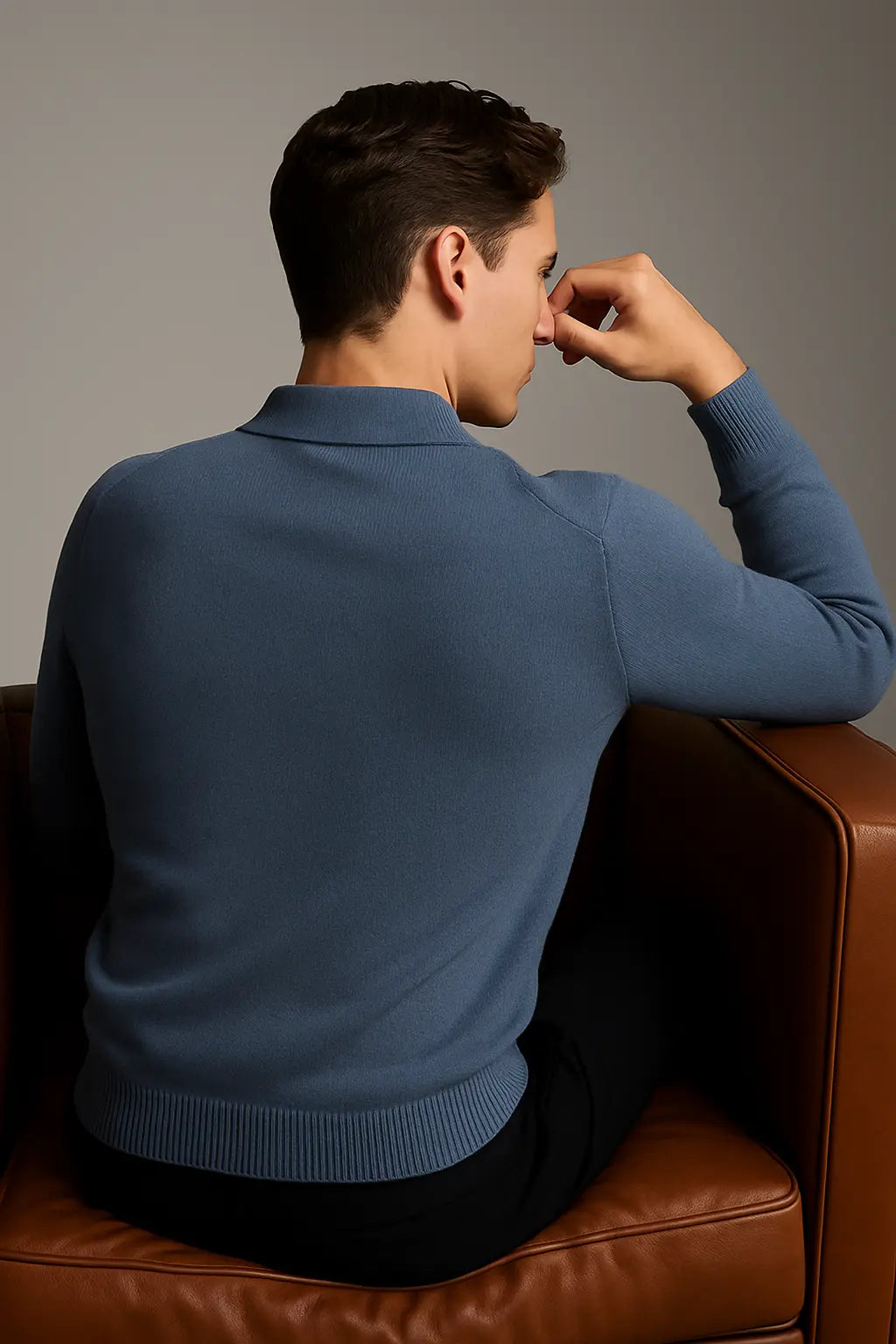 Classic Cotton Knit Sweater shown in a lifestyle setting, alternate view
