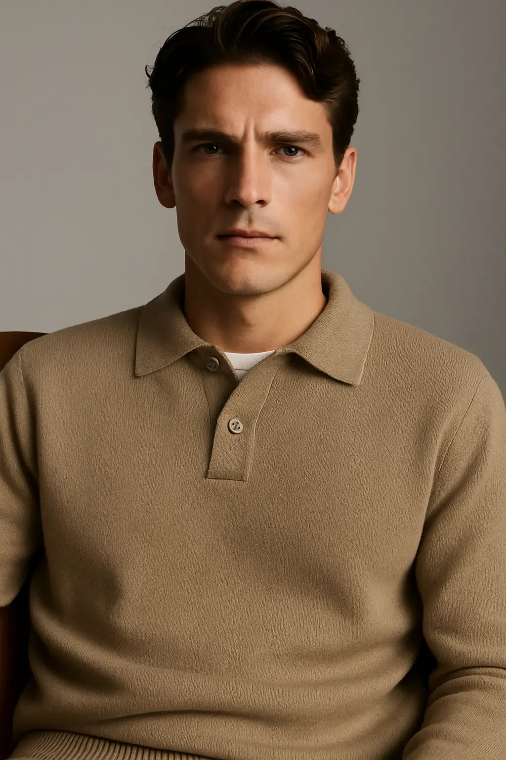 Classic Cotton Knit Sweater shown in a lifestyle setting, full length view