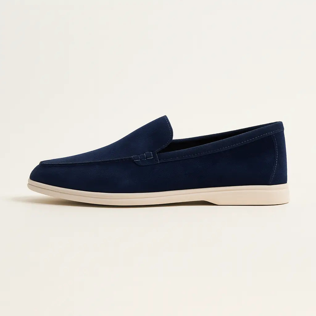 Side view of Navy Blue Classic low Loafers