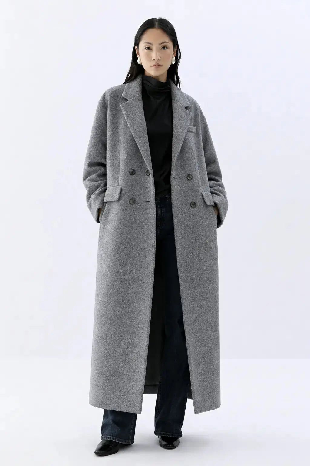 Corvelle Coat shown in a lifestyle setting, alternate view