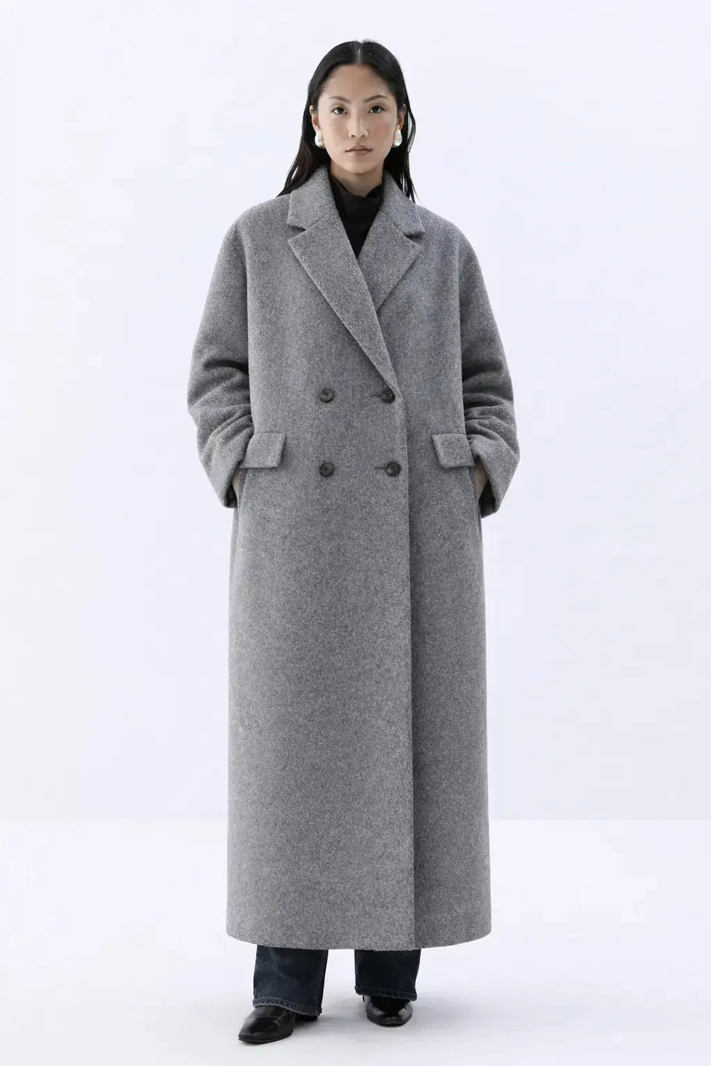 Corvelle Coat shown in a lifestyle setting, full length view