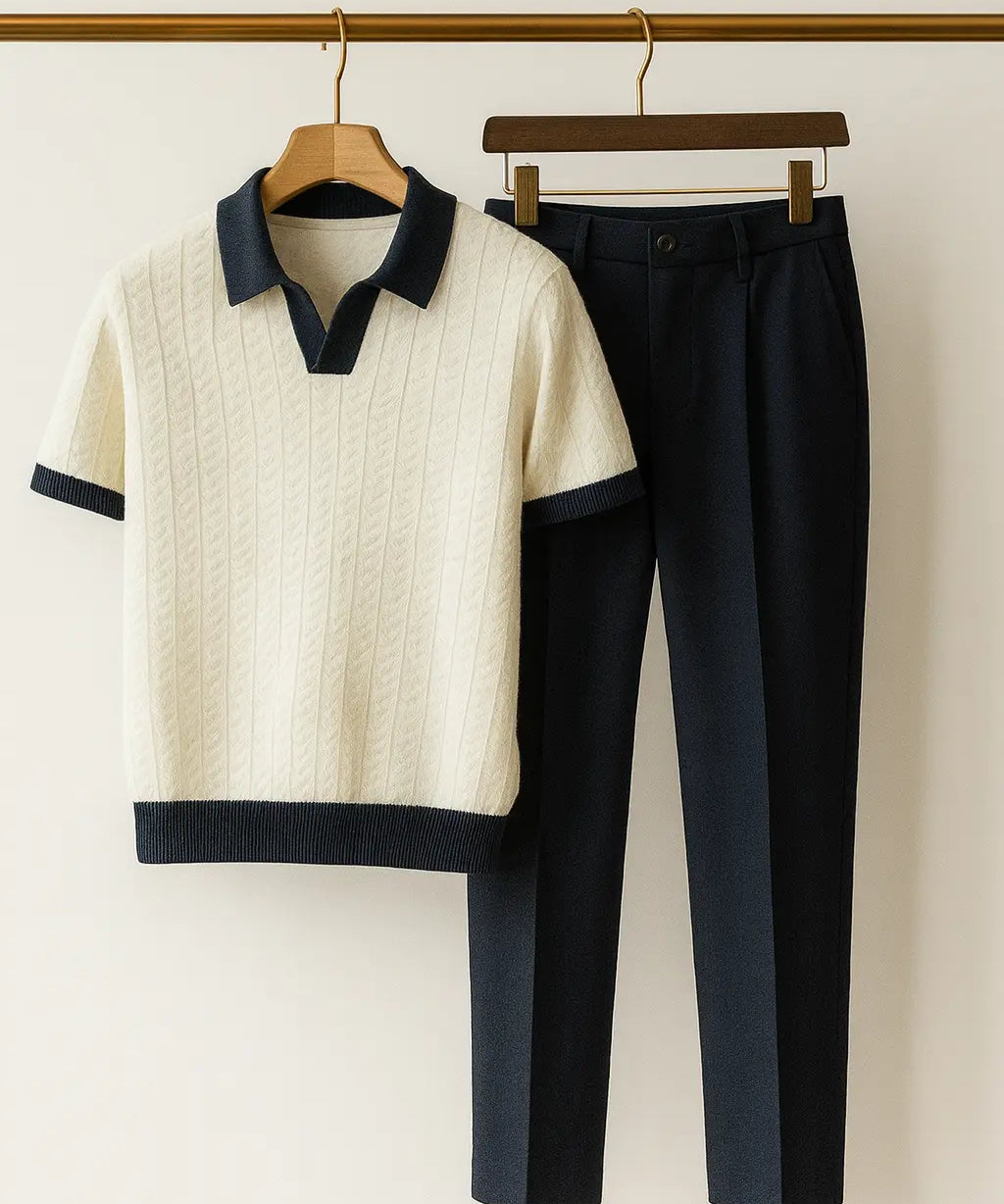 Front view of White & Navy Côte d’Azur Set