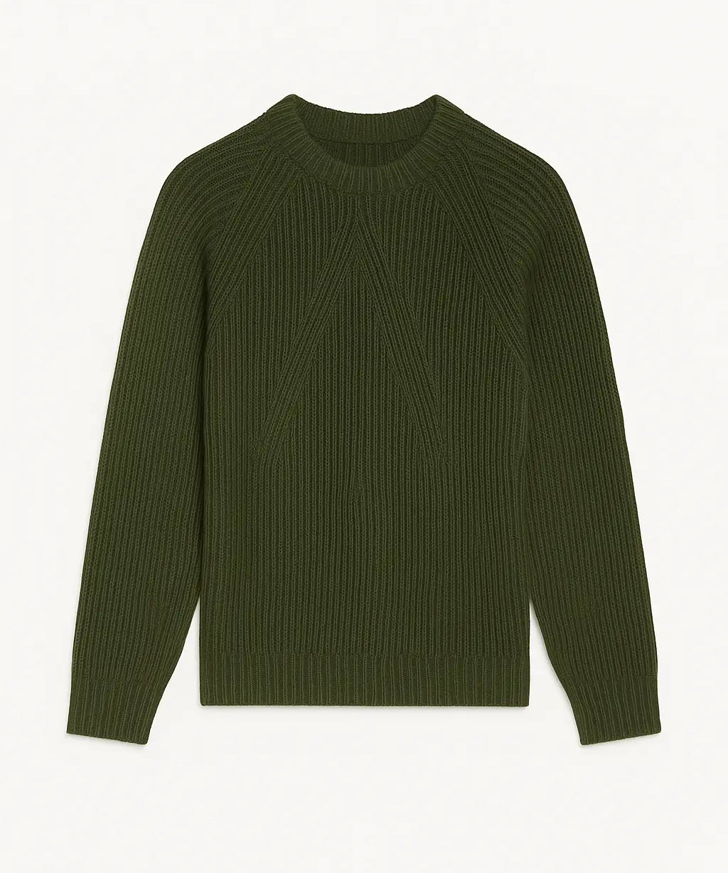 Front view of Dark Green Cotton Knit Sweater