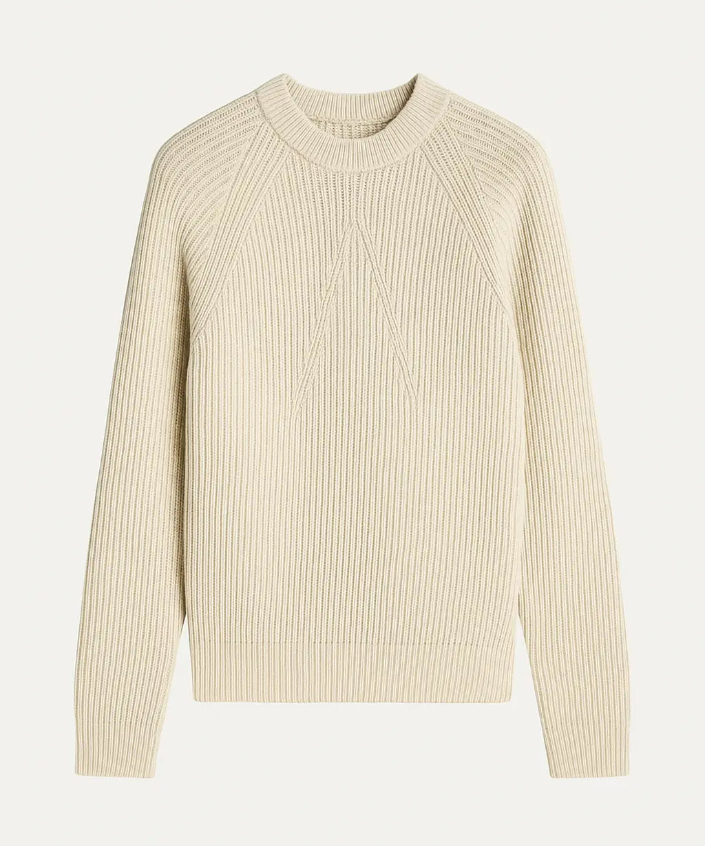 Front view of White Cotton Knit Sweater