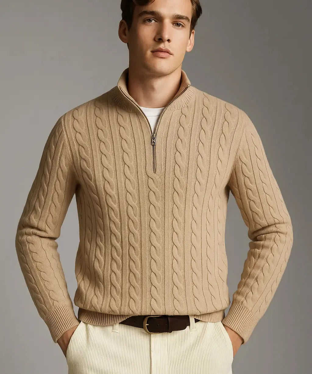 Premium Cotton Zip Pullover shown in a lifestyle setting