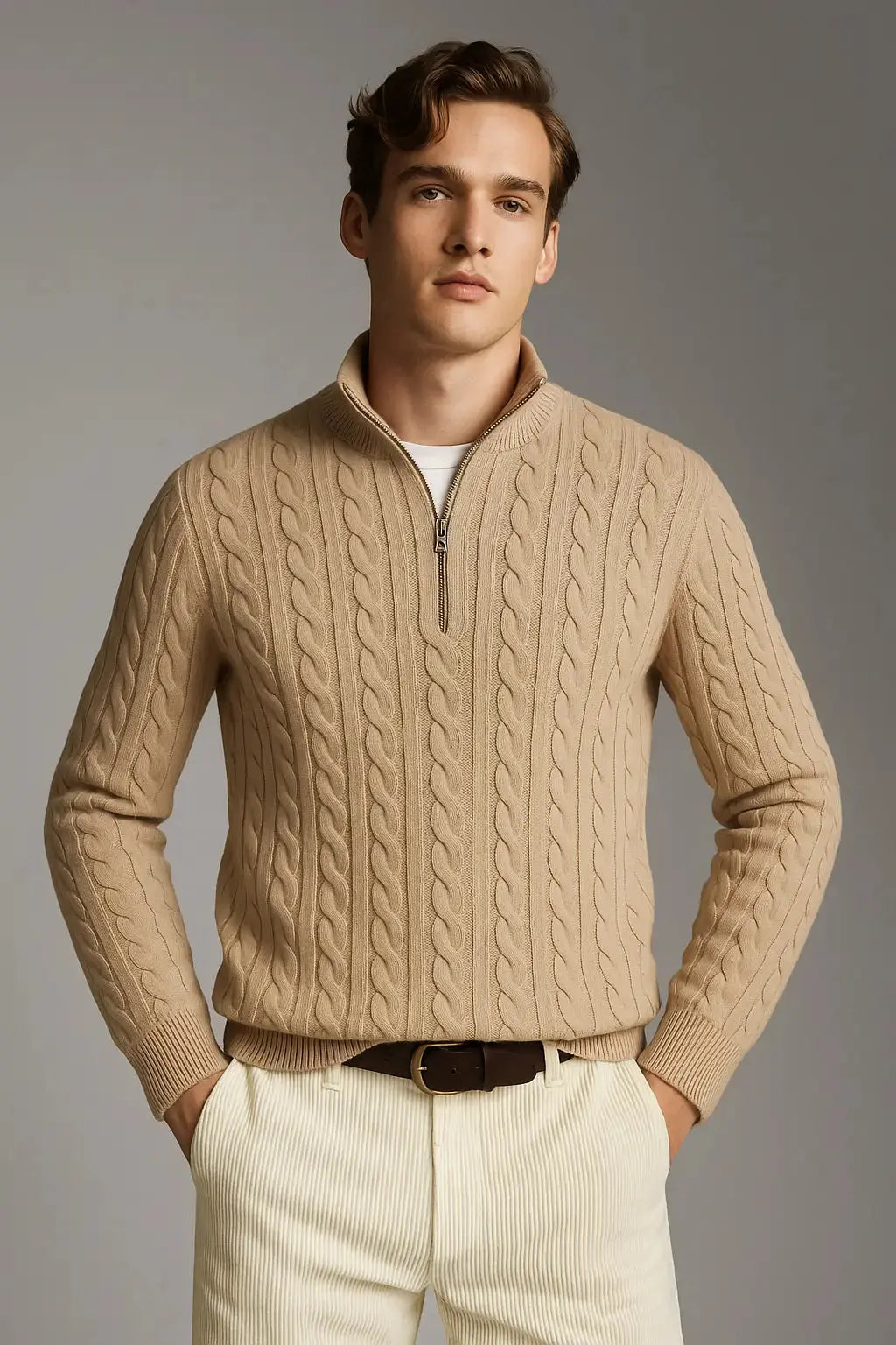 Premium Cotton Zip Pullover shown in a lifestyle setting