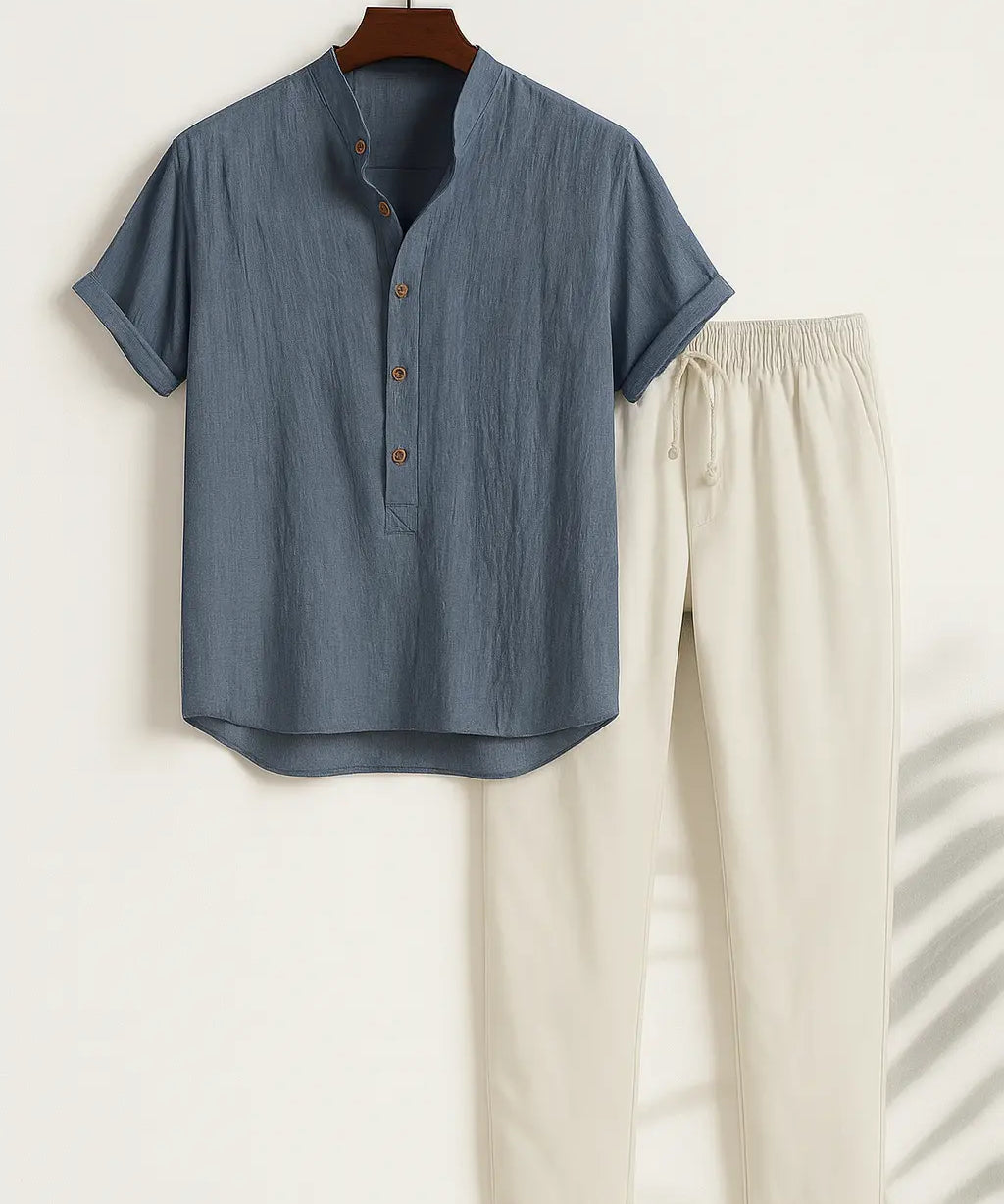 Front view of Blue Dominica - Short-Sleeved Set