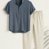 Front view of Blue Dominica - Short-Sleeved Set