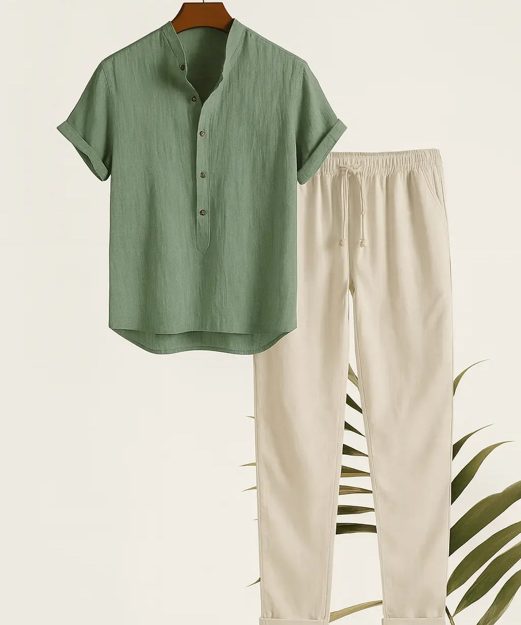 Front view of Green Dominica - Short-Sleeved Set