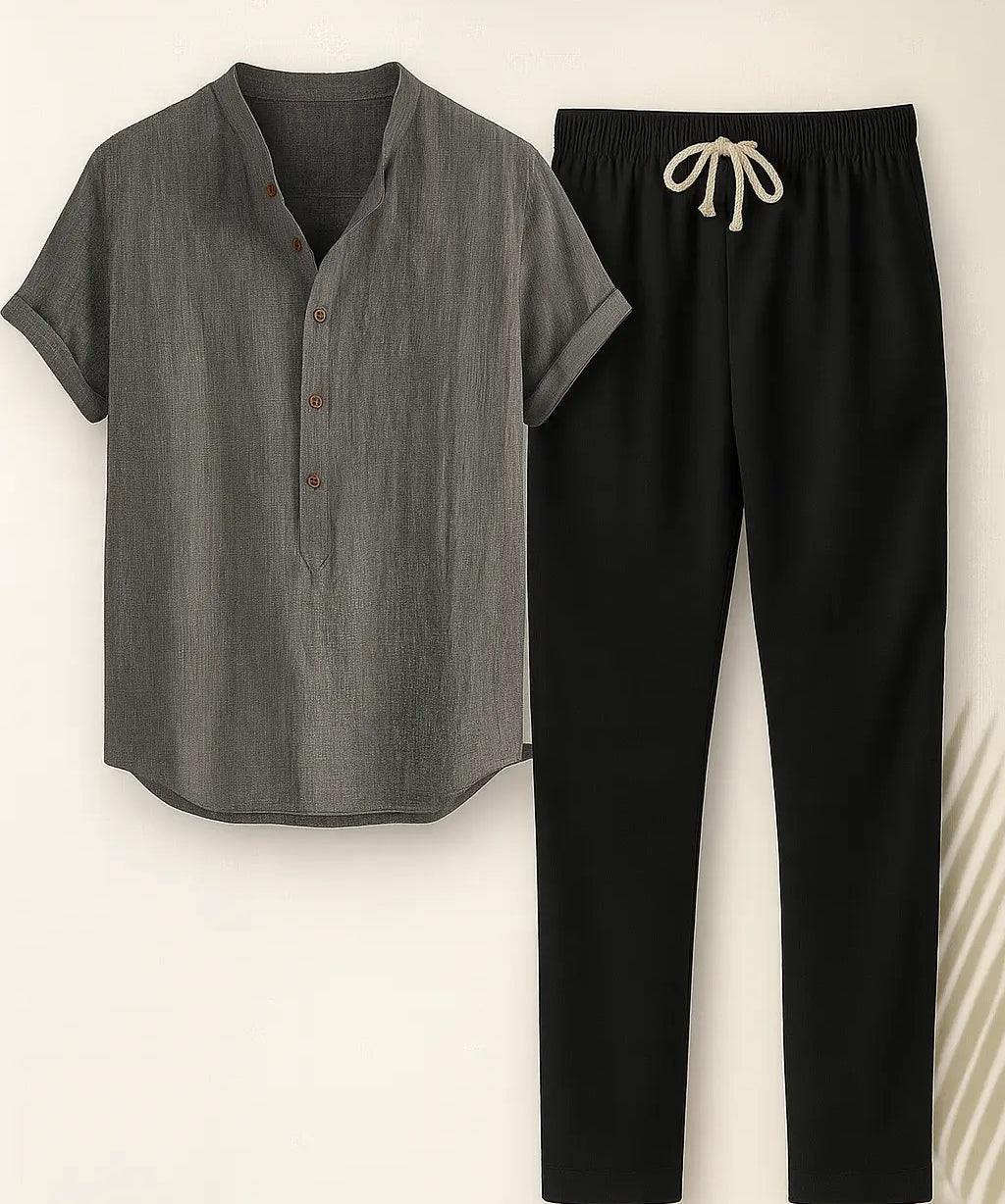 Front view of Grey Dominica - Short-Sleeved Set