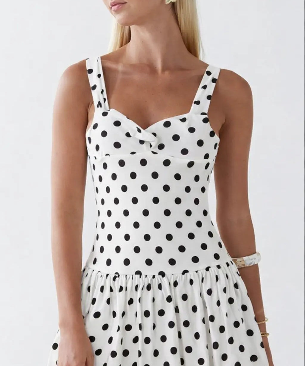 Dotty Dream Dress shown in a lifestyle setting