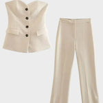 Front view of Beige Suit Élan Strapless Suit Set