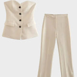Front view of Beige Suit Élan Strapless Suit Set