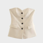 Front view of Beige Top Élan Strapless Suit Set