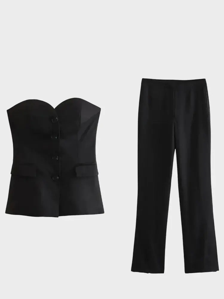 Front view of Black Suit Élan Strapless Suit Set