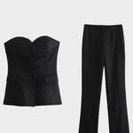 Front view of Black Suit Élan Strapless Suit Set