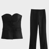 Front view of Black Suit Élan Strapless Suit Set