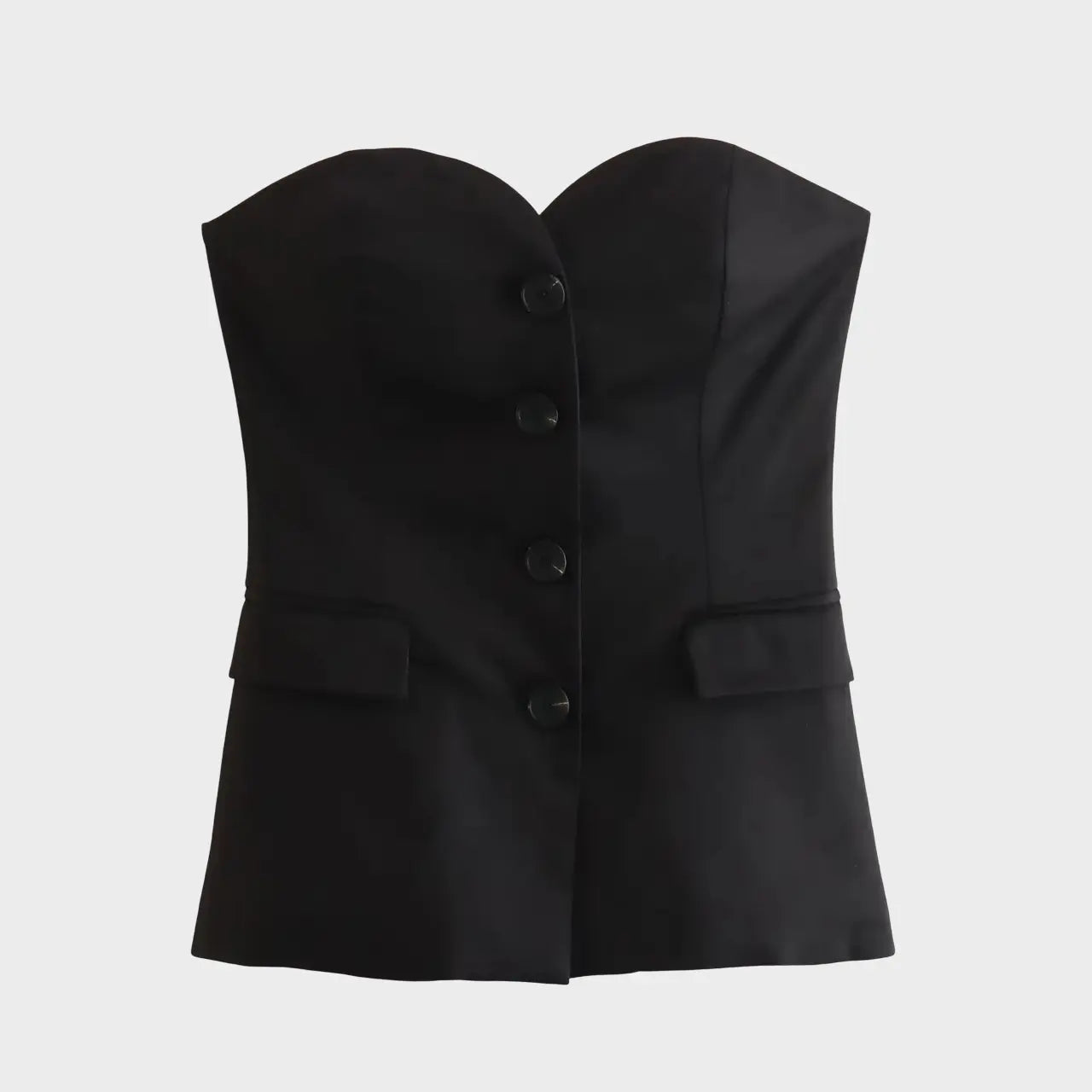 Front view of Black Top Élan Strapless Suit Set